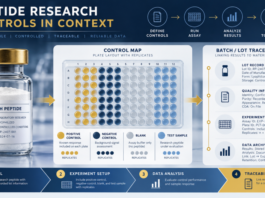 Peptide data-integrity workflow showing sample identifiers, audit trails, version control, calculations, and review approval